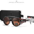 Vintage Round Sunglasses Men Women Leather Shield Sun Glasses  Twin Bridge Designed Shade KD179