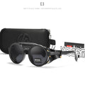 Vintage Round Sunglasses Men Women Leather Shield Sun Glasses  Twin Bridge Designed Shade KD179