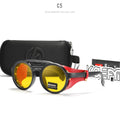 Vintage Round Sunglasses Men Women Leather Shield Sun Glasses  Twin Bridge Designed Shade KD179