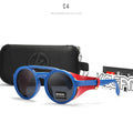 Vintage Round Sunglasses Men Women Leather Shield Sun Glasses  Twin Bridge Designed Shade KD179