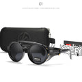 Vintage Round Sunglasses Men Women Leather Shield Sun Glasses  Twin Bridge Designed Shade KD179
