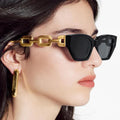 Vintage Cat Eye Sunglasses For Women New Brand Small Metal Chain Sunglasses Elegant Eyeglasses Trend Fashion Black Shades