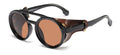 Leather Retro Rivet Round Punk Sunglasses Men Vintage Steampunk Shades Women